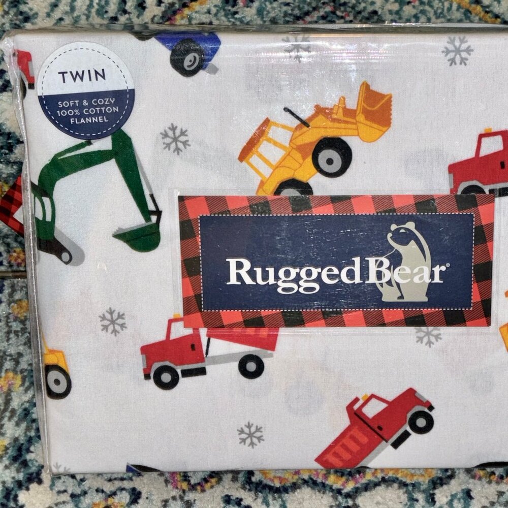 Rugged Bear TRUCKS Cotton Flannel TWIN SIZE Sheet Set (toasty warm)